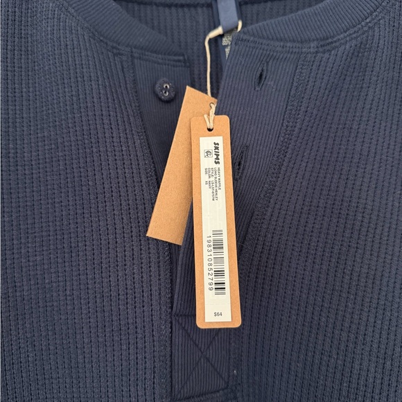 SKIMS Navy Waffle Henley long sleeve Top - Picture 5 of 5